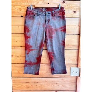 Vintage Tie Dye Capri Jeans Womens 29 Red Grey Excellent Grunge Punk‎ GUESS